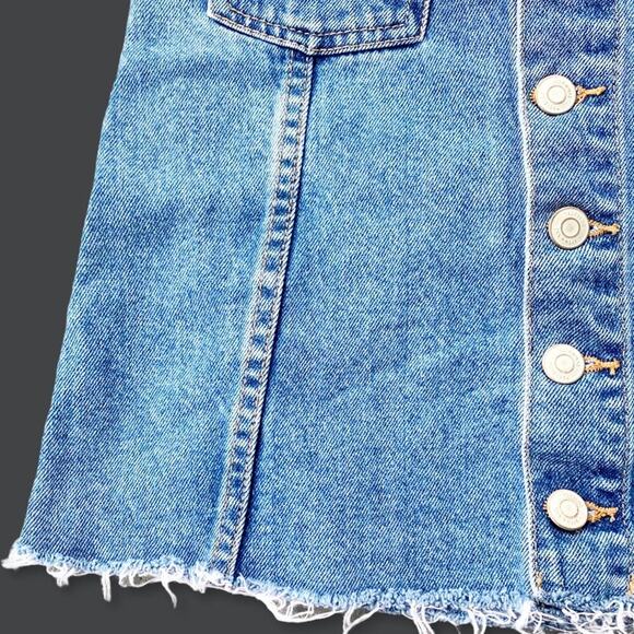 Zara Exposed Front Button Denim Jean Mini Skirt Raw Hem Frayed Festival Size XS - Picture 5 of 12